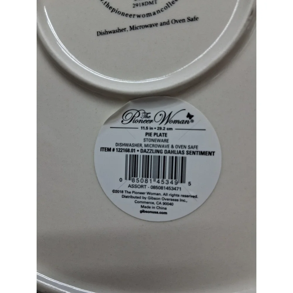 Pioneer Woman Pie Plate Multicolor Dazzling Dahlias Sentiment Stoneware 12216801
